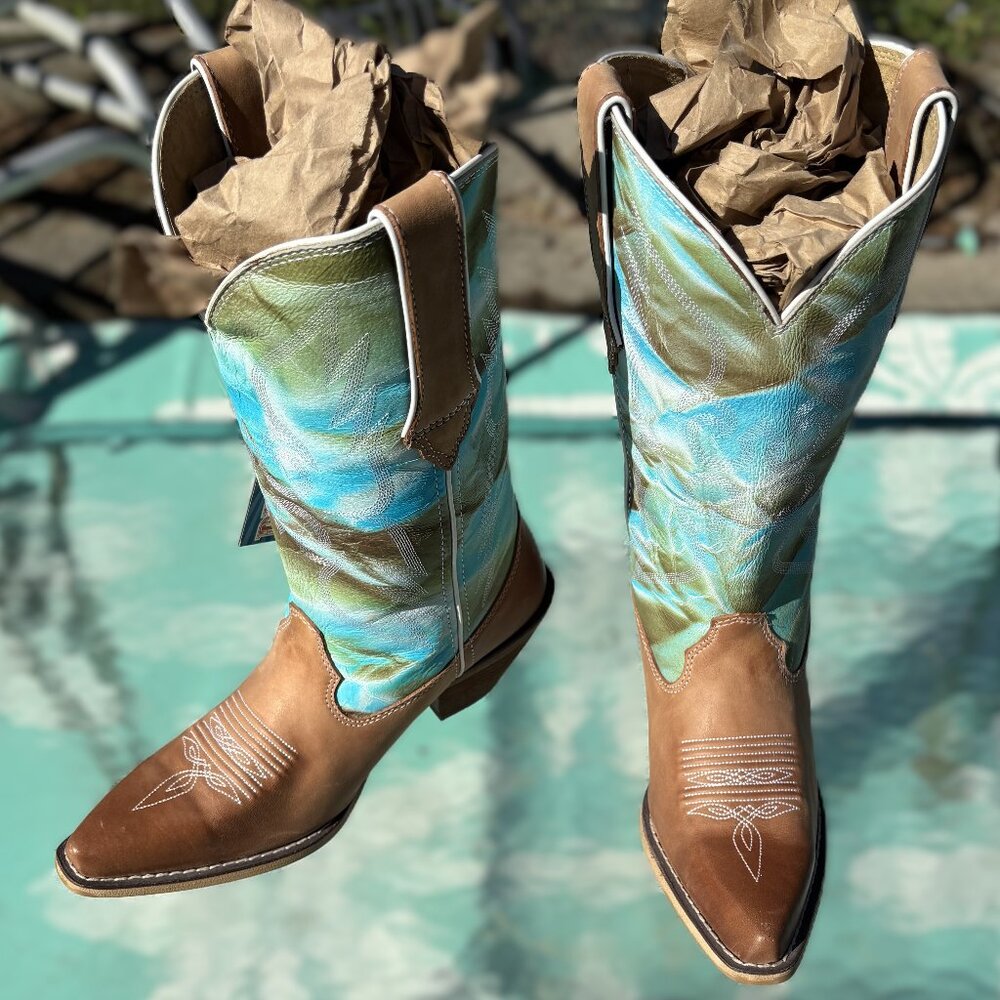 Durango Crush Women's Brown & Turquoise Cowboy Boots Size 7.5